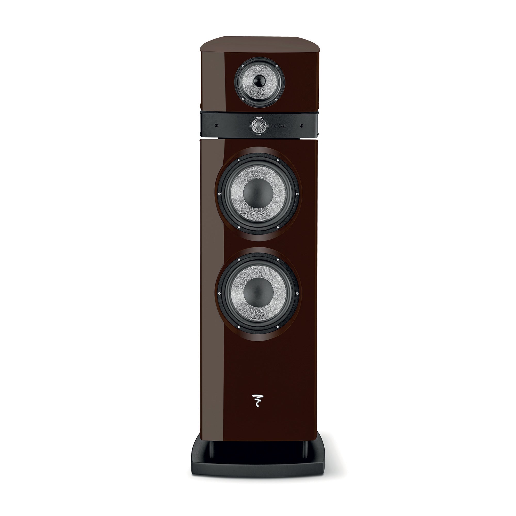 Boxă Focal Maestro Utopia Evo, față, culoare ciocolată. Prezintă trei difuzoare vizibile frontal.
