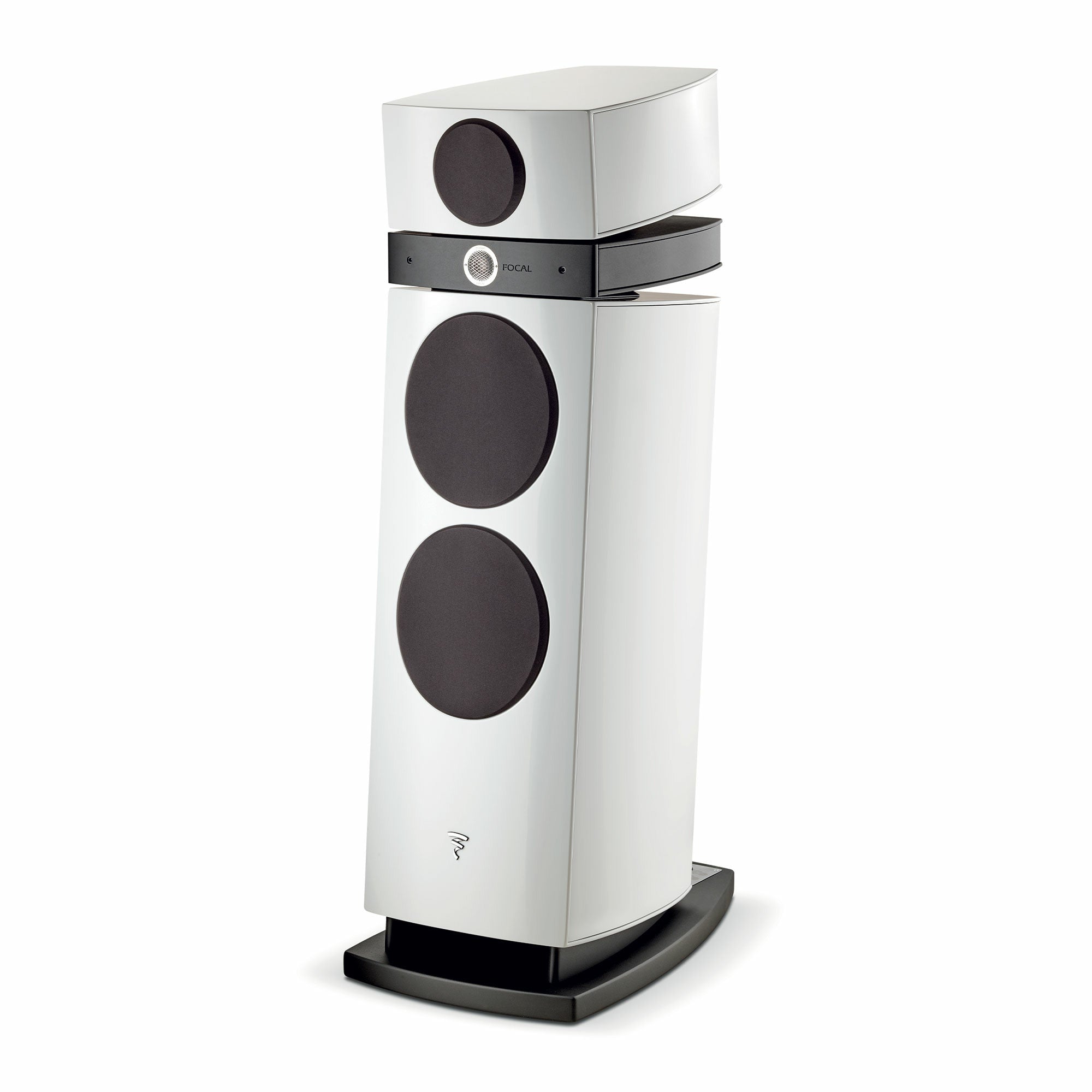 Boxă Focal Maestro Utopia Evo albă, vedere laterală, cu două difuzoare mari și un tweeter vizibil.