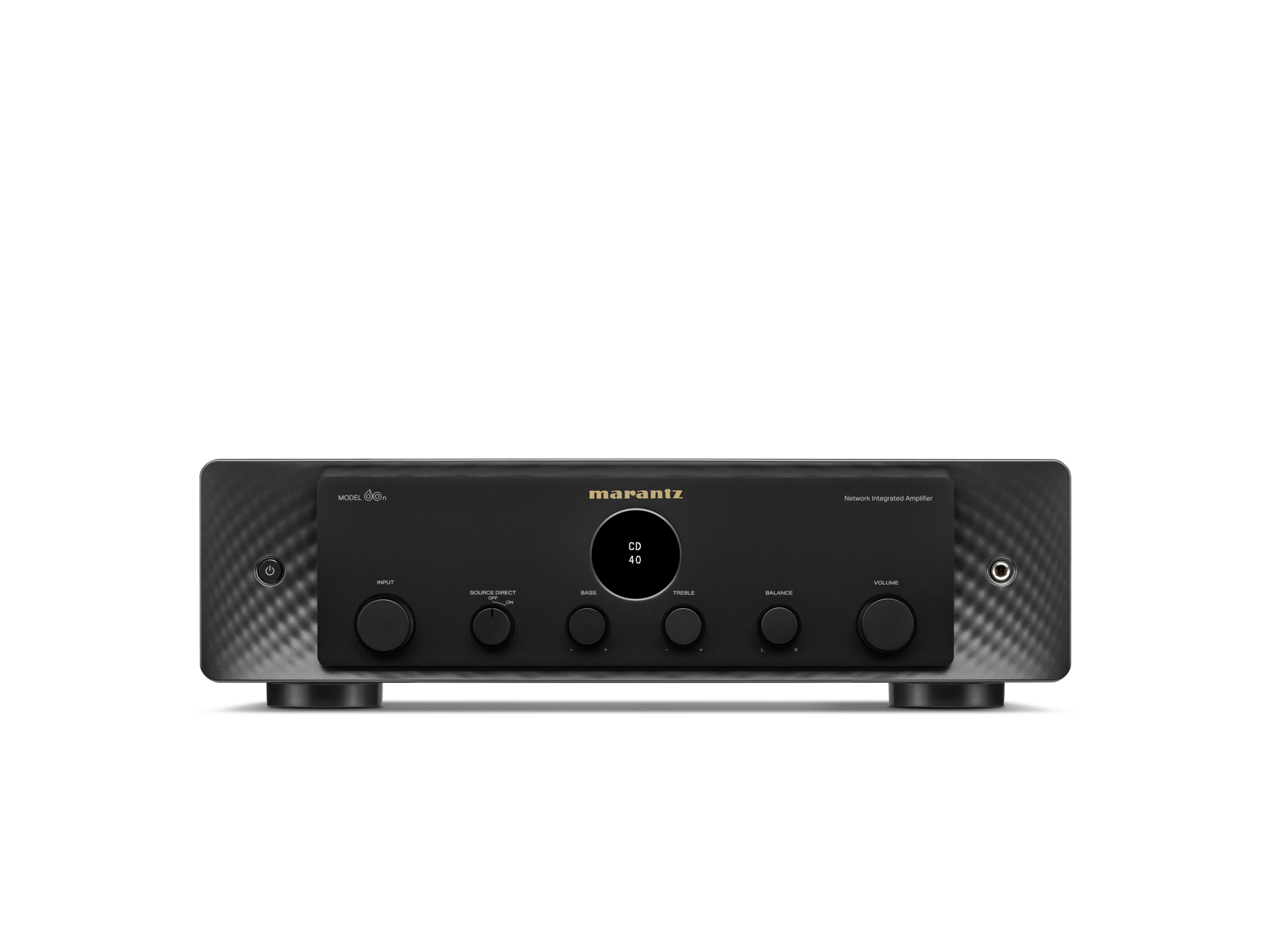 Amplificator Marantz Model 60n, vedere frontală, culoare neagră, butoane de control și afișaj central.#color_black