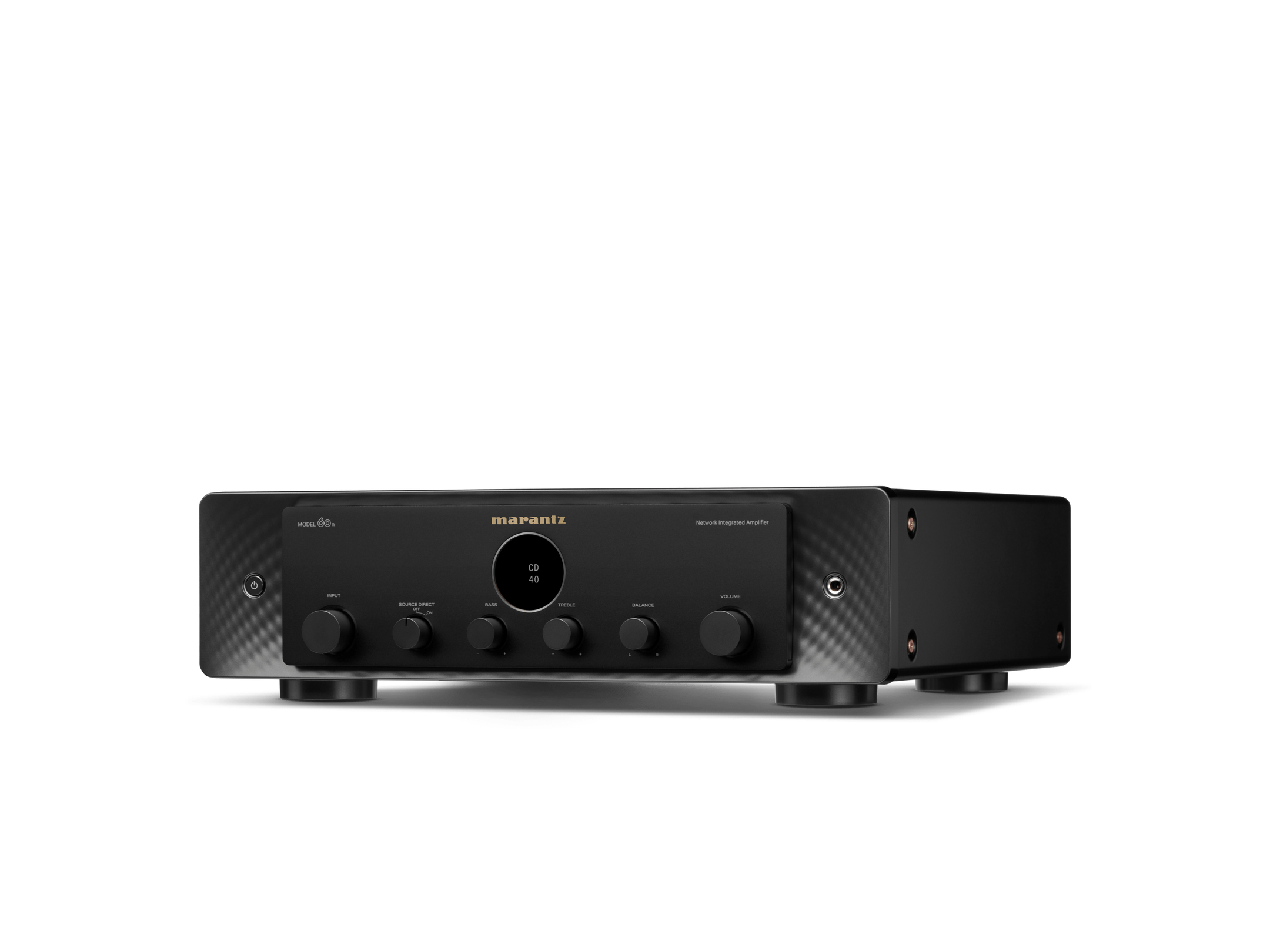 Amplificator Marantz Model 60n, vedere frontală, negru, butoane de control vizibile, afișaj central.