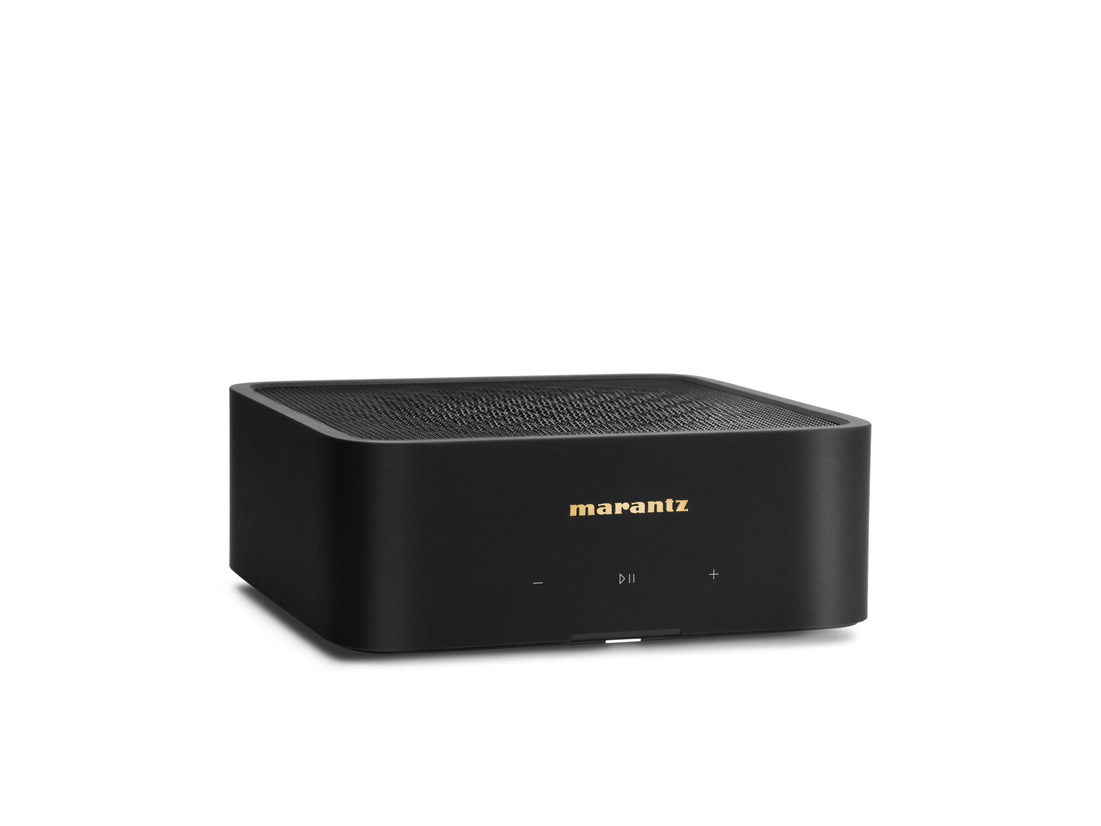 Amplificator Marantz Model M1, vedere frontală, negru, logo auriu, butoane de control vizibile.