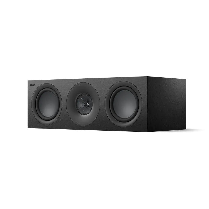 Boxă centrală KEF Q6 Meta, culoare Satin Black, vedere din față în perspectivă, 3 difuzoare vizibile.#color_black