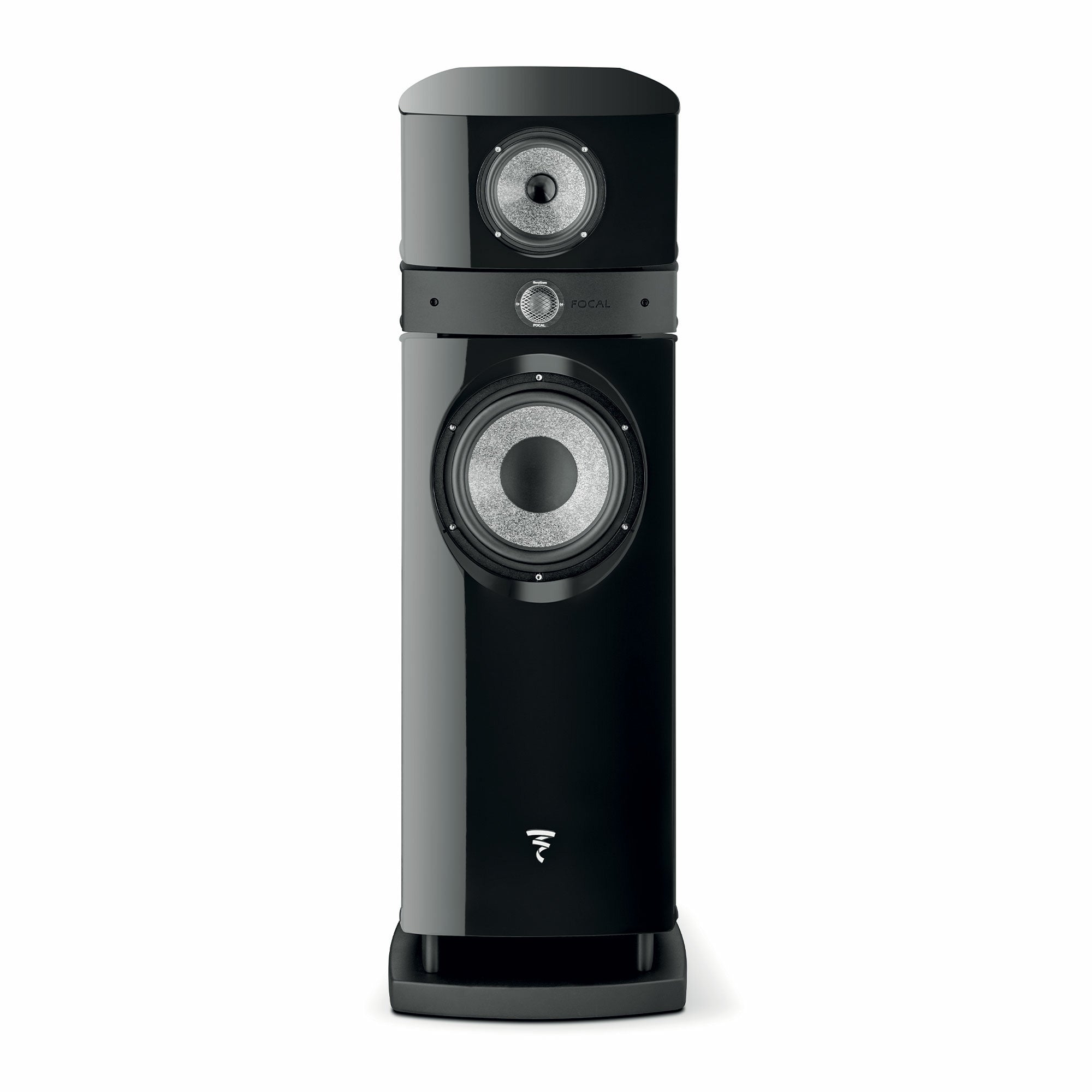 Focal Scala Utopia Evo Boxe de podea, vedere frontală, culoare neagră, difuzoare vizibile, logo Focal.