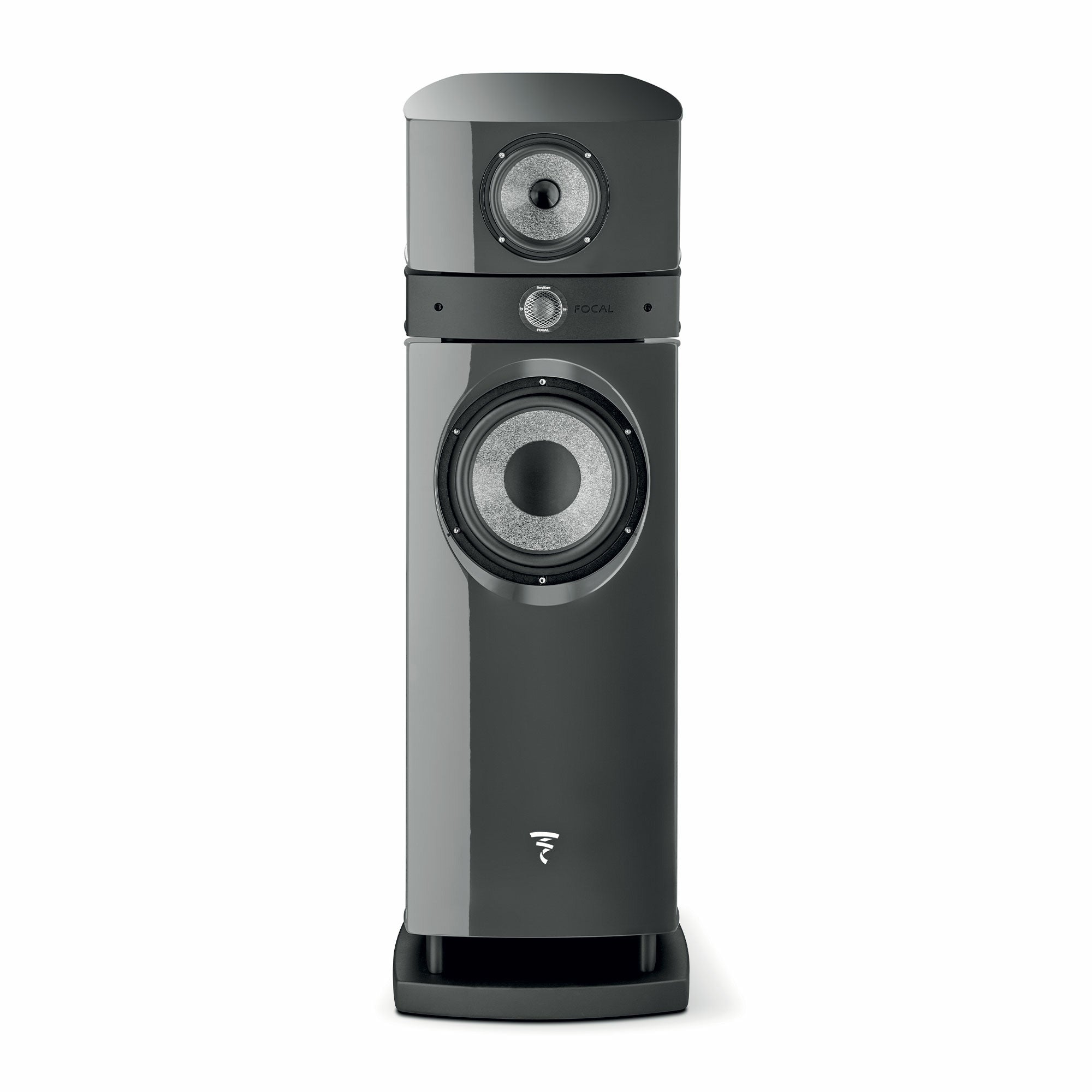 Focal Scala Utopia Evo, vedere frontală, culoare gri, cu două difuzoare vizibile și logo Focal jos.