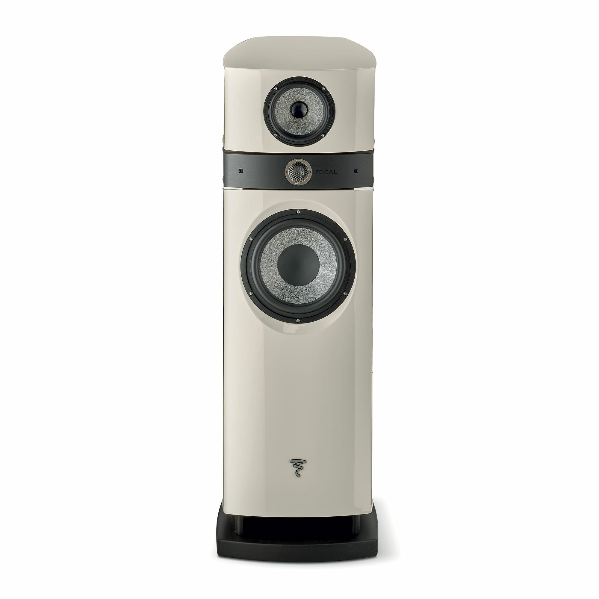 Focal Scala Utopia Evo boxă de podea, față, culoare albă, cu două difuzoare vizibile și logo Focal jos.