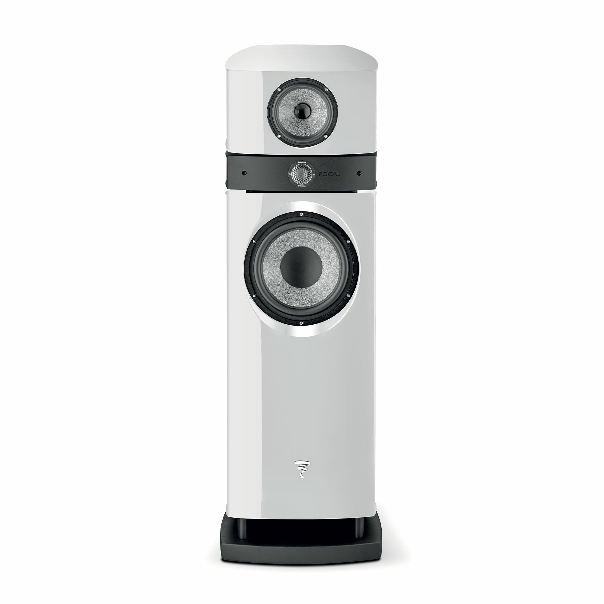 Focal Scala Utopia Evo boxă de podea albă, vedere frontală, evidențiind difuzoarele și logo-ul frontal.
