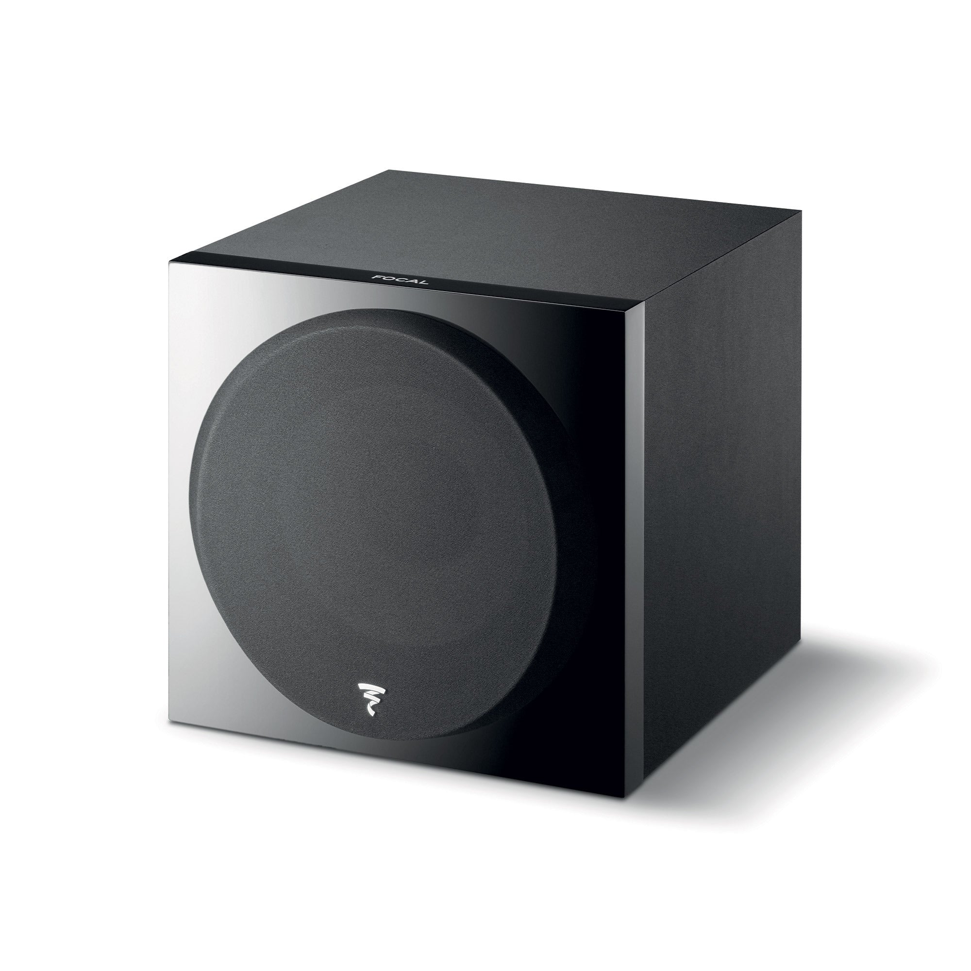 Subwoofer Focal SUB 1000F, vedere frontală, culoare neagră, grilaj circular vizibil, logo Focal.