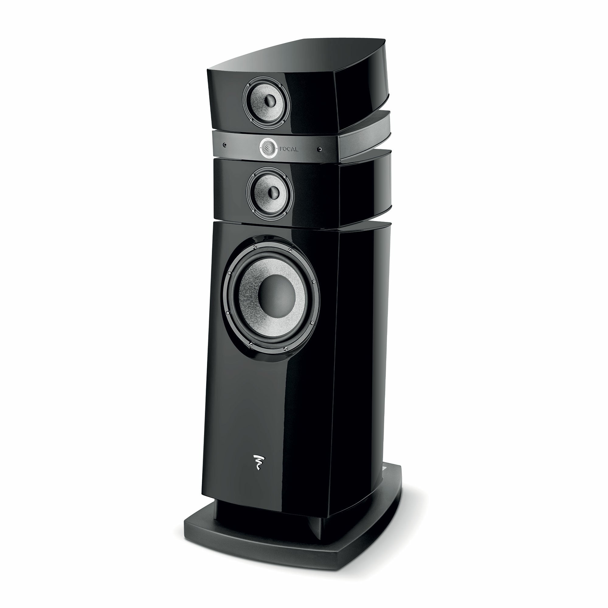 Boxă Focal Stella Utopia EM Evo, negru, vedere din unghi de 34°, cu difuzoare vizibile și finisaj lucios.#color_black-ash