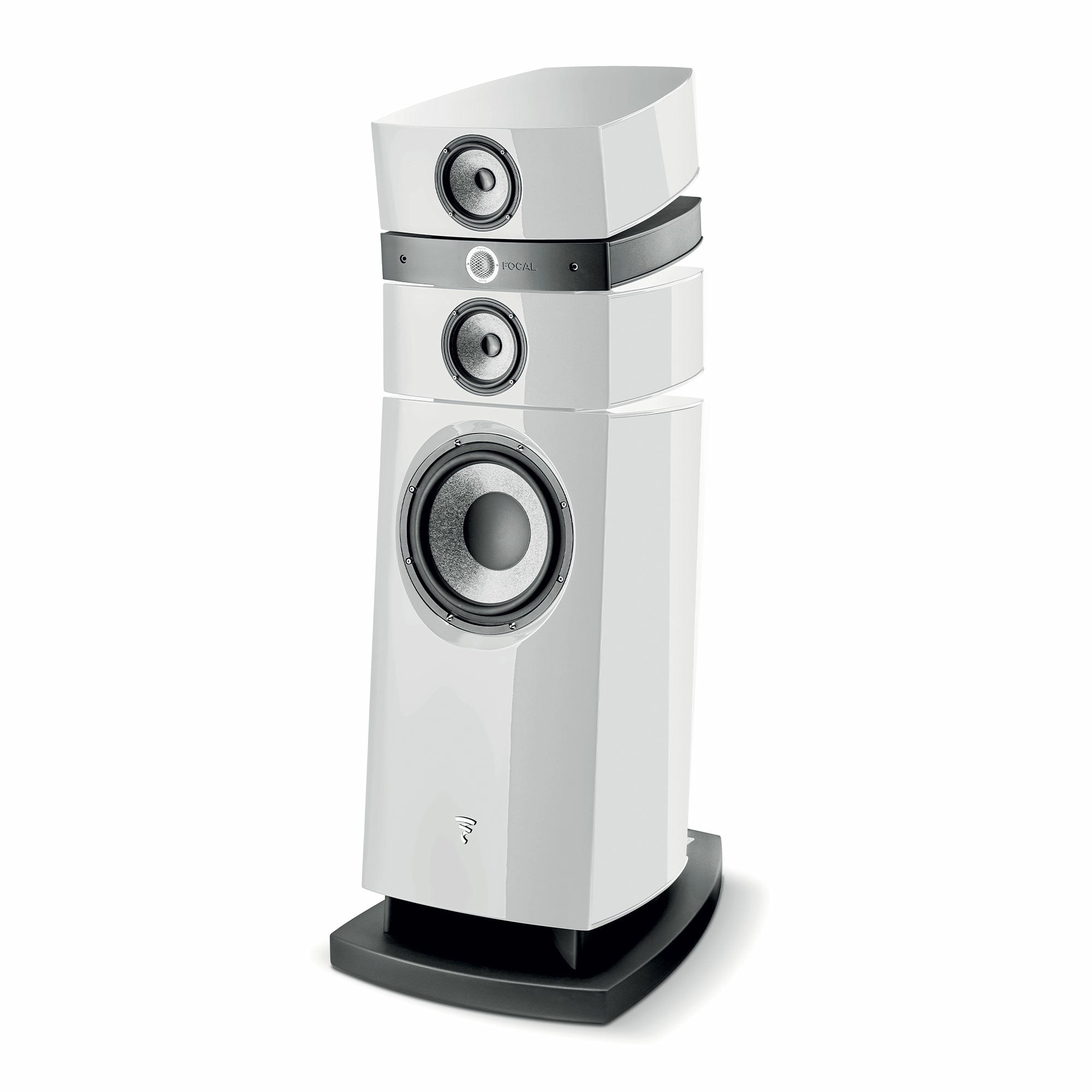 Focal Stella Utopia EM Evo, boxă de podea, culoare alb Carrara, vedere din unghi de 34 de grade.
