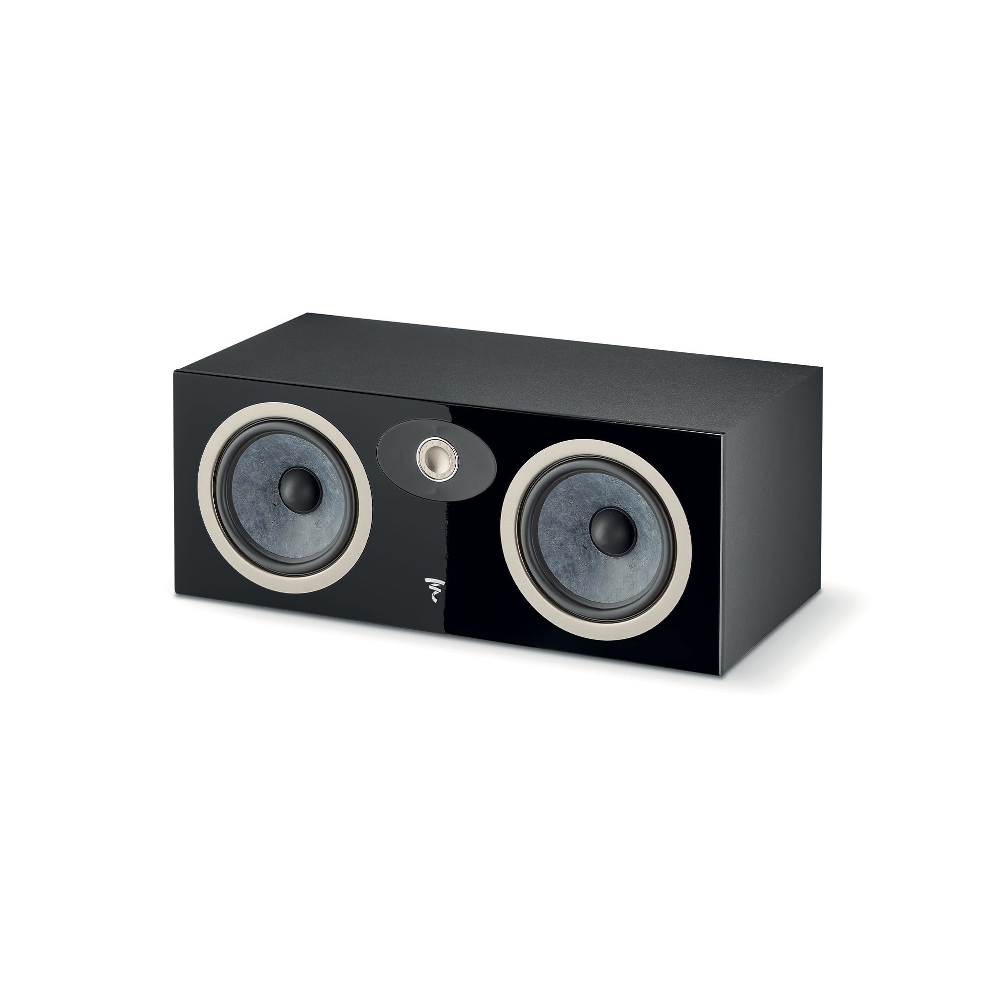 Boxă centru Focal Theva Center, negru, vedere frontală, două difuzoare mari și un tweeter central vizibile.#color_black