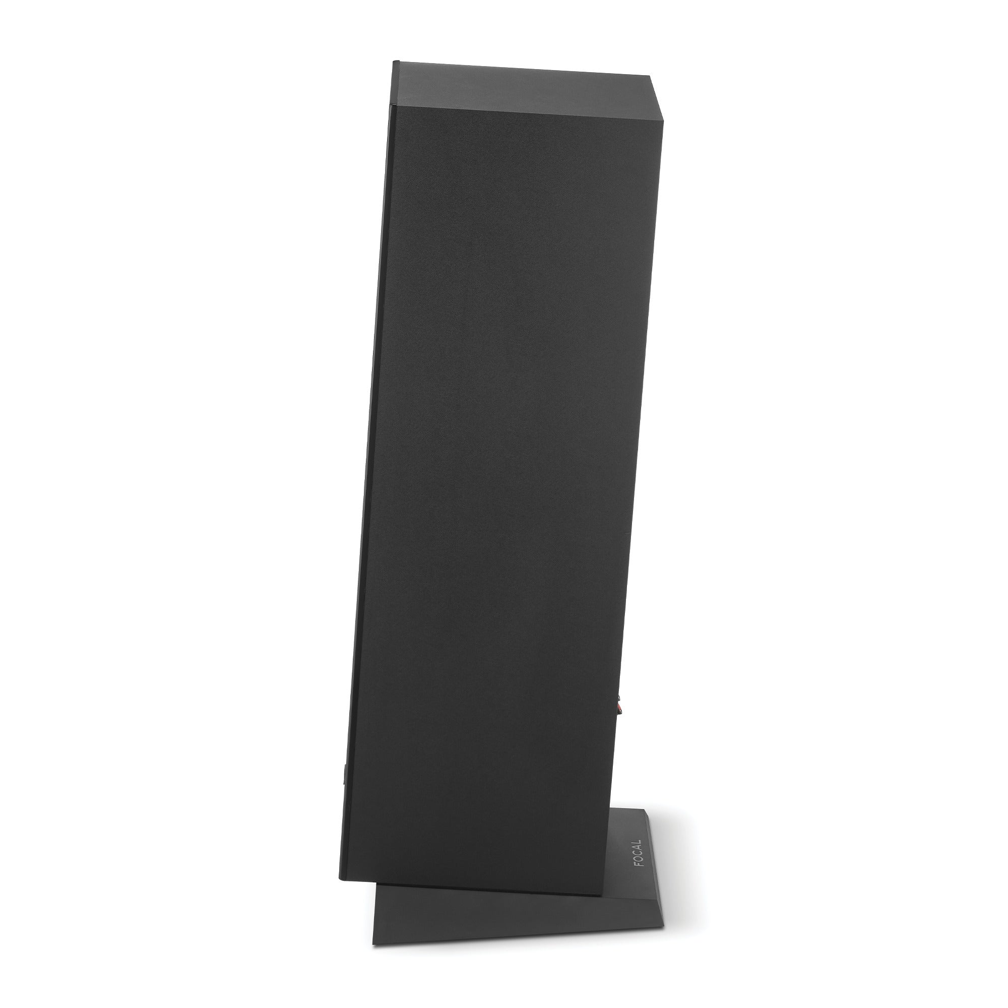 Focal Theva N2 Boxe de podea, vedere laterală, culoare negru, profil subțire, bază stabilă.