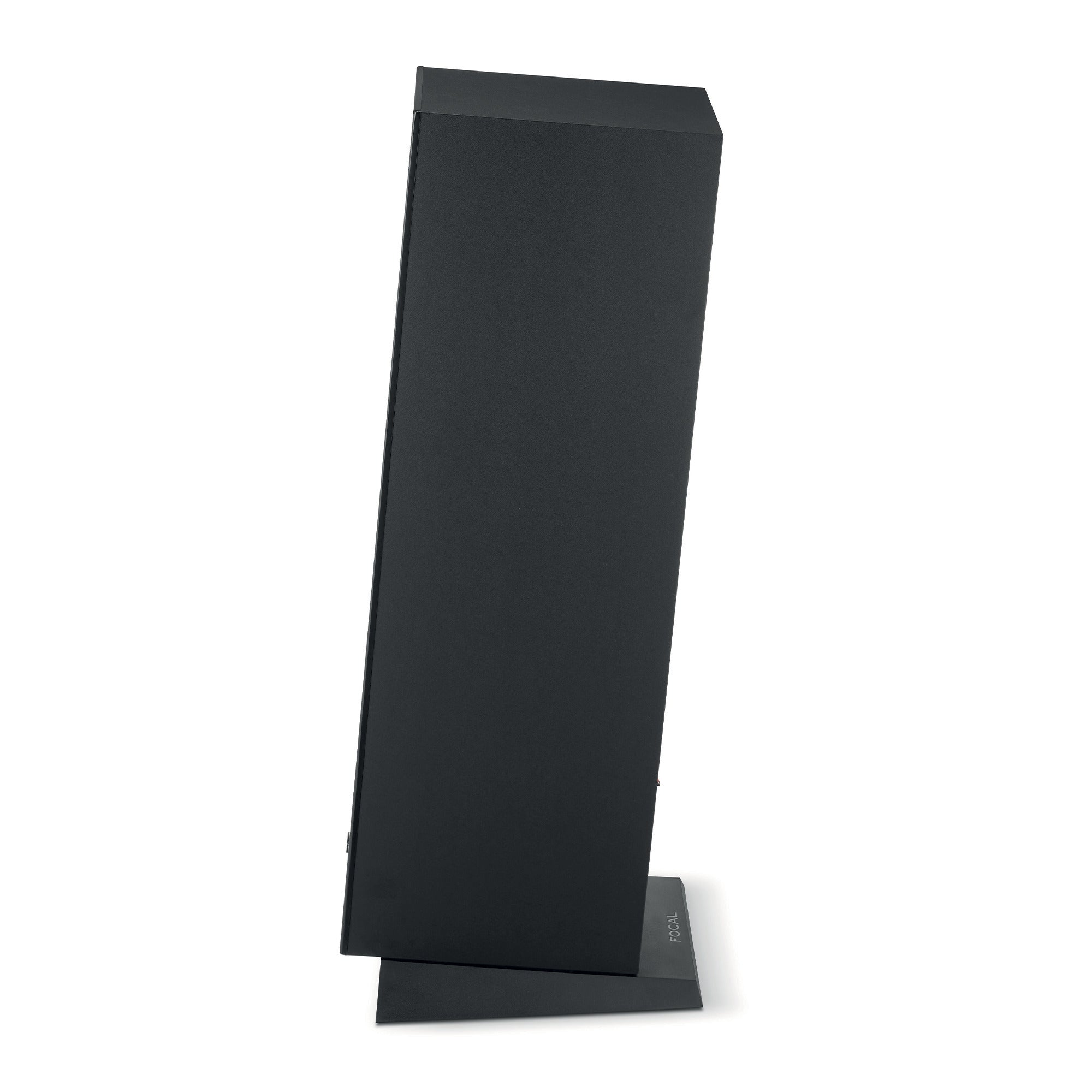 Focal Theva N3 Boxe de podea, vedere laterală, culoare negru, profil subțire, bază stabilă.