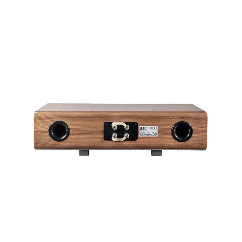 Spate boxă centru Elac Vela CC 401.2 culoare walnut, cu conectori bi-wire și două porturi bass reflex.