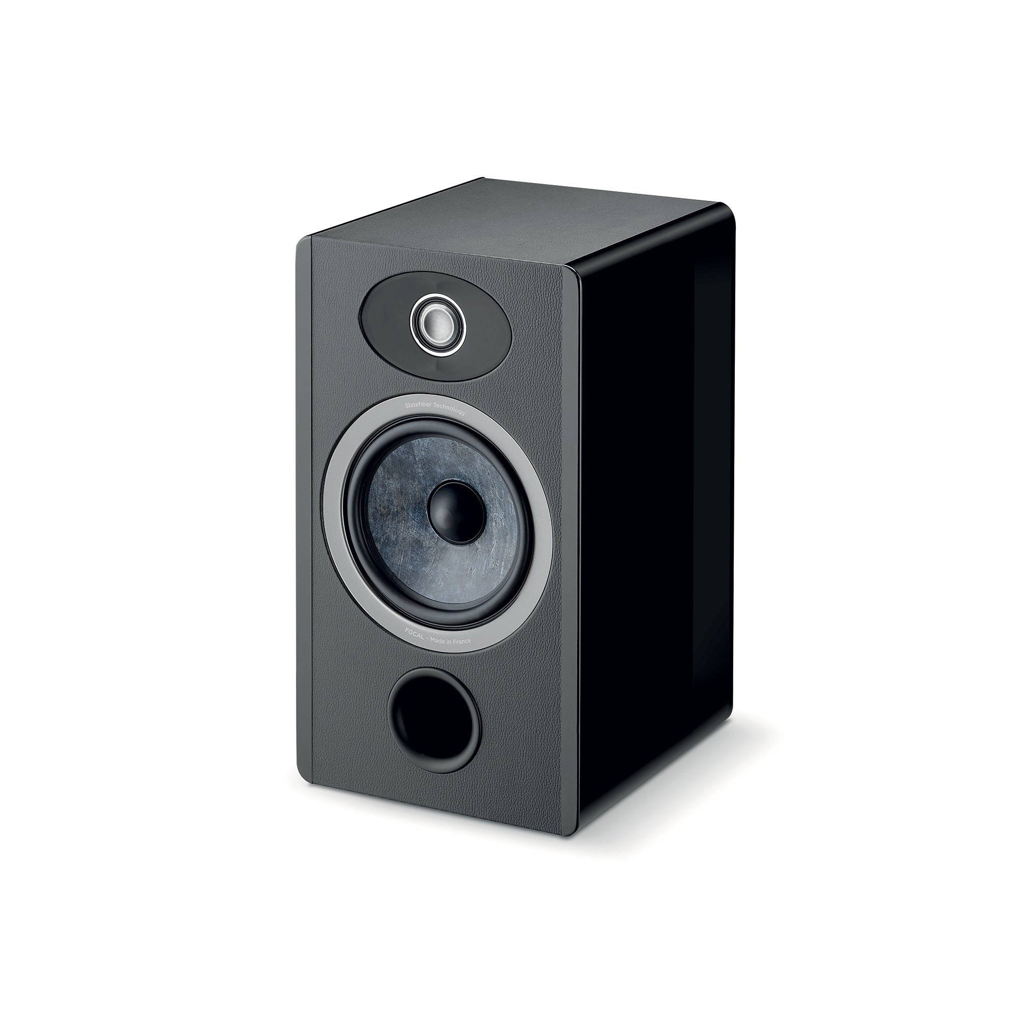 Boxa Focal VESTIA N°1, vedere din unghi de 34°, culoare negru, difuzor și tweeter vizibile frontal.#color_black