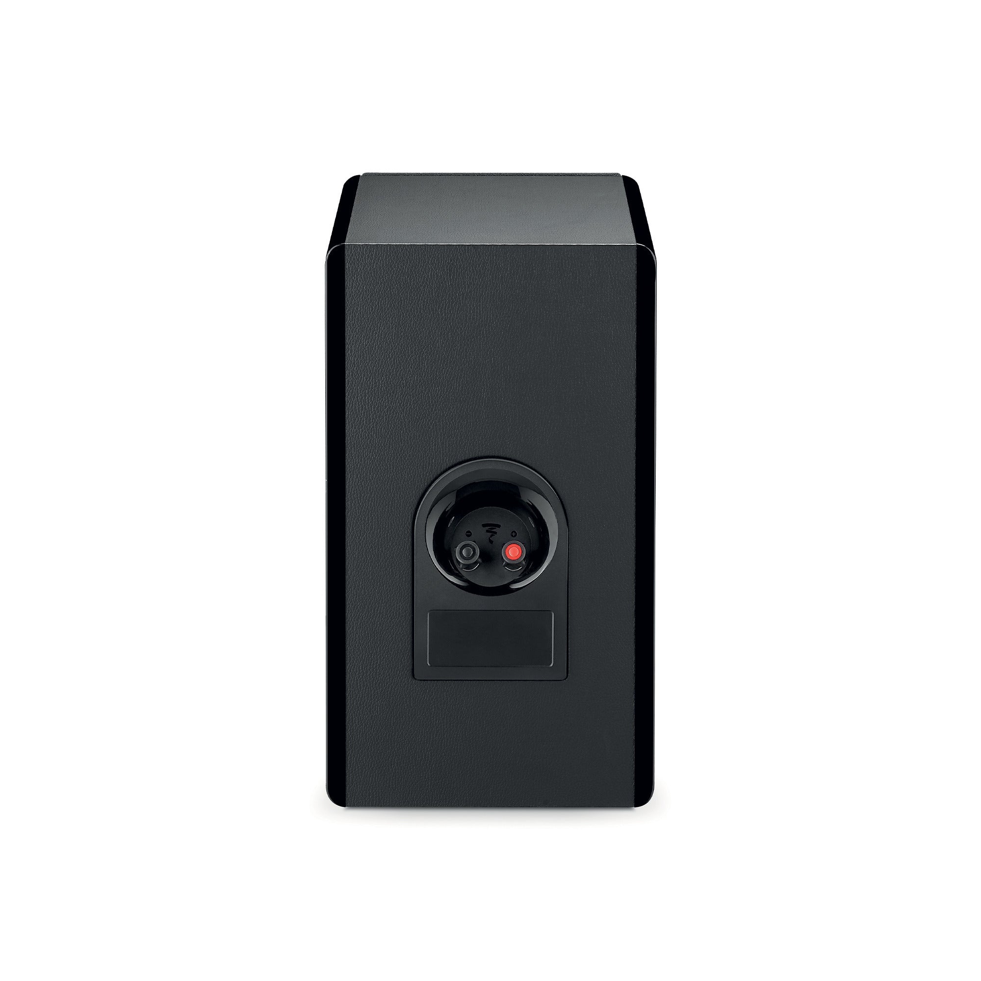 Spatele boxei Focal VESTIA N°1, culoare negru, cu conectori pentru cabluri audio vizibili.