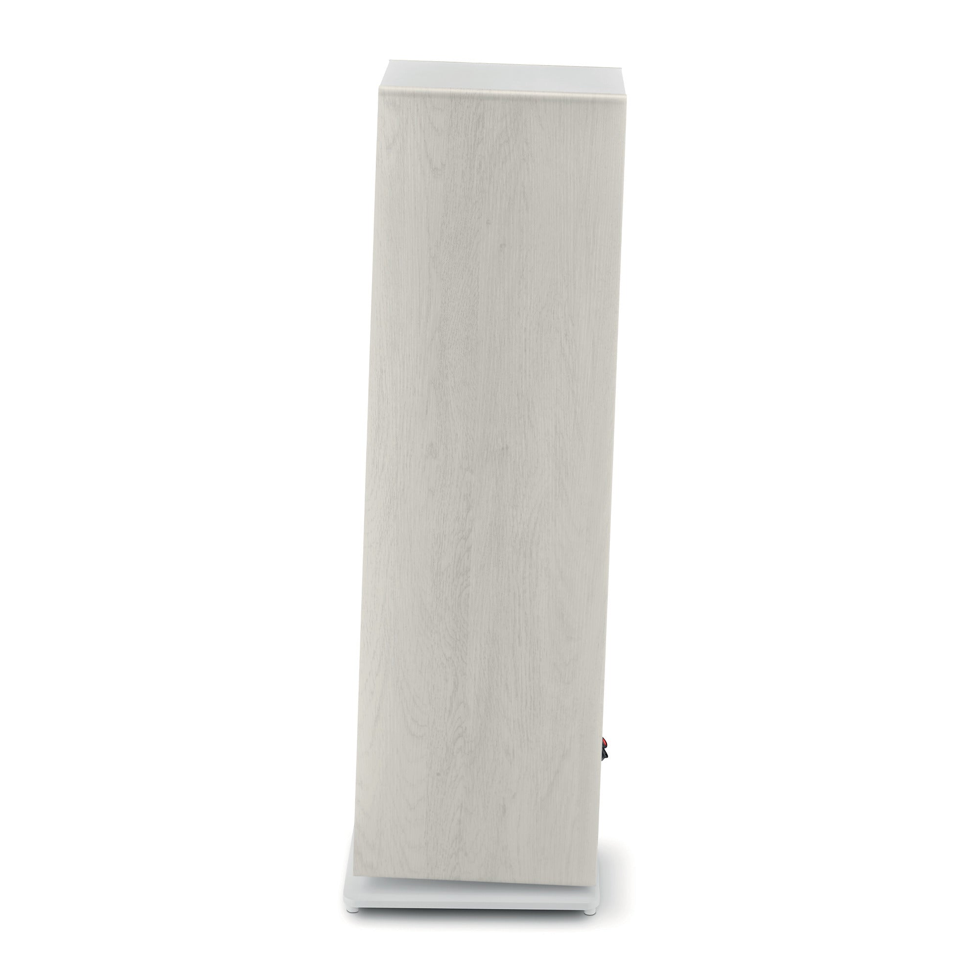 Focal VESTIA N°3 boxă de podea, profil lateral alb, arătând finisajul din lemn și baza stabilă.