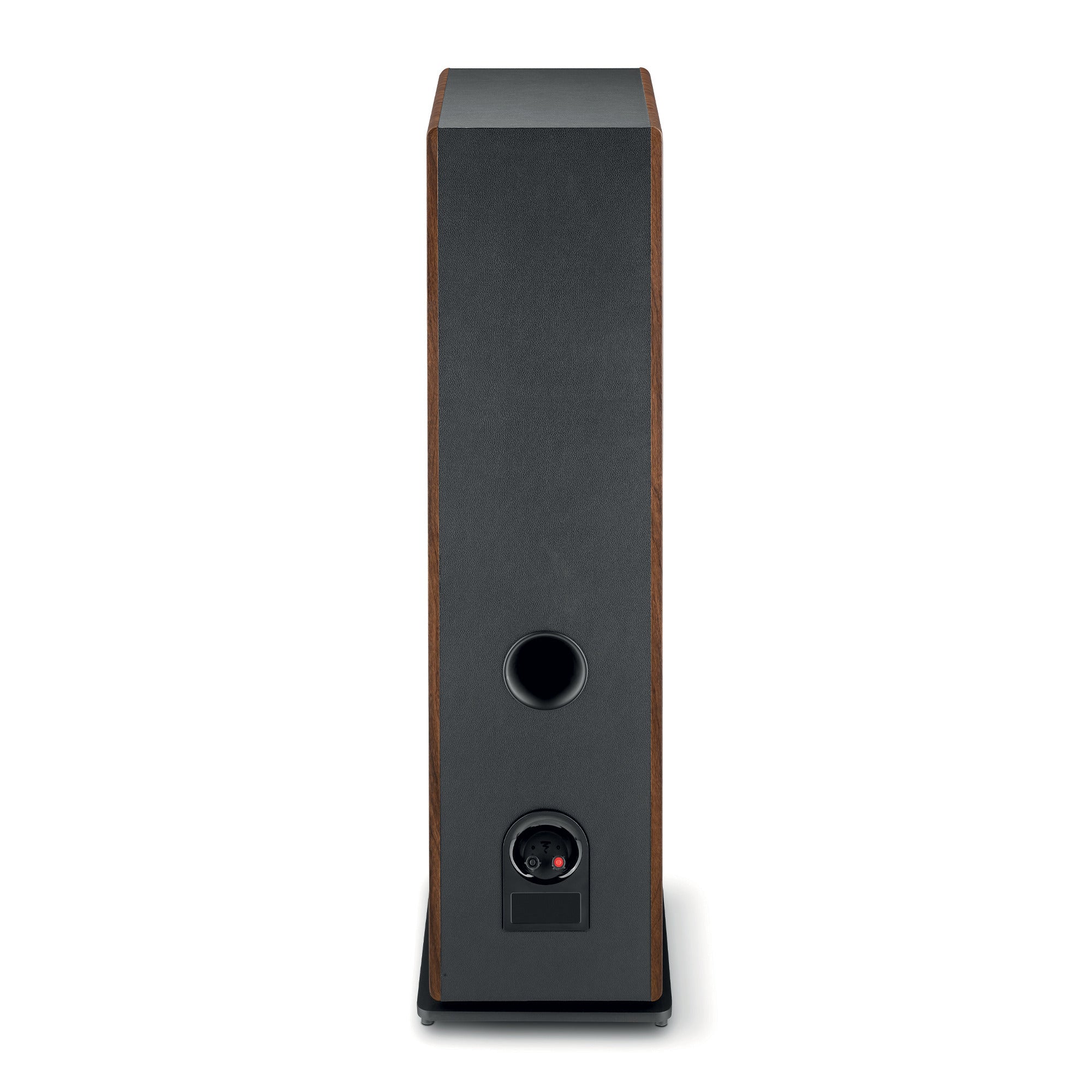 Focal Vestia N4 Boxe de podea, vedere din spate, culoare dark wood, port bass reflex și conectori vizibili.