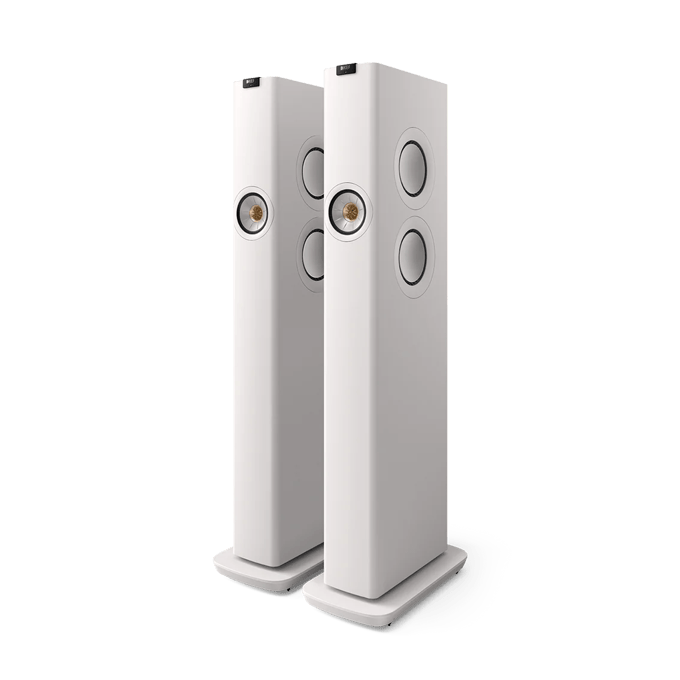 Boxe active KEF LS60 Wireless într-un living modern