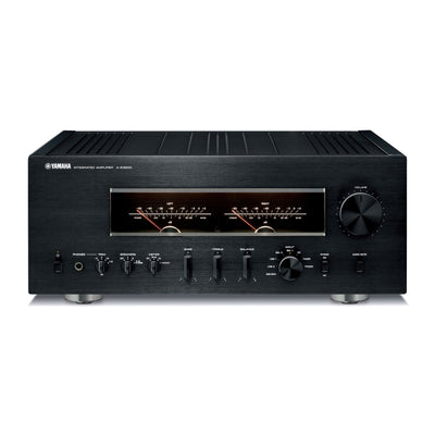 Yamaha A-S3200 Amplificator, negru, vedere frontală. Afișaj cu indicatori, control volum, intrări audio.