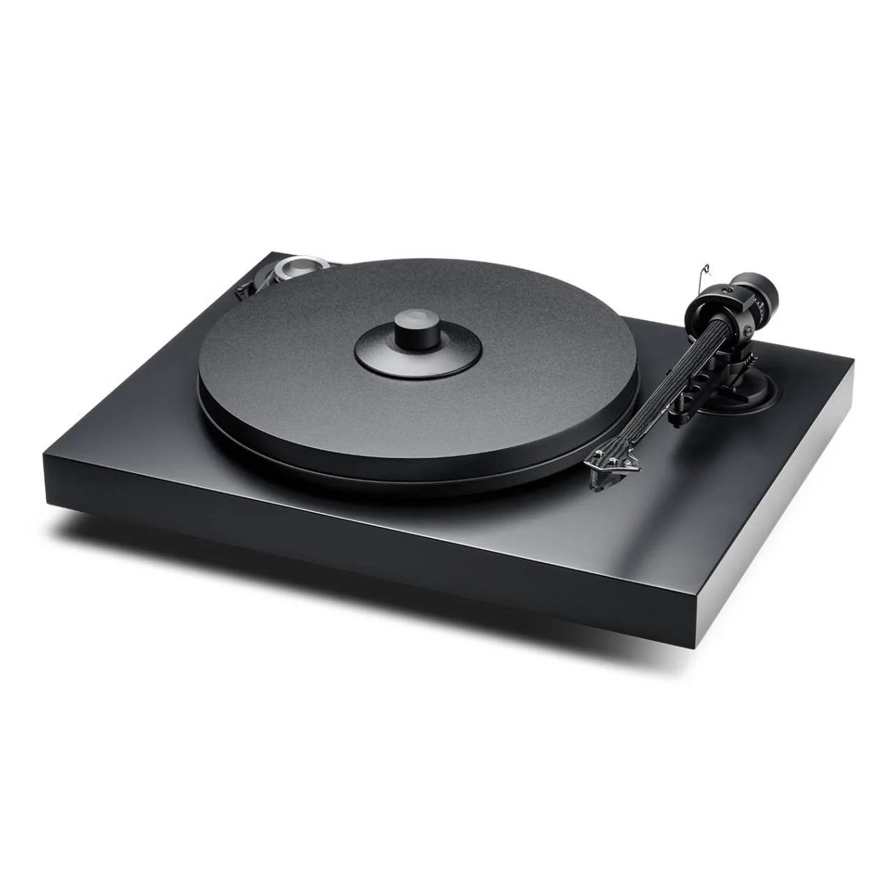 Pick-up Pro-Ject 2Xperience negru, vedere lateral față-dreapta, braț audio și platan clar vizibile.
