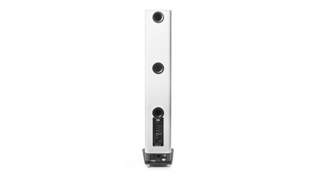 Elac Navis ARF51 Boxe active de podea, White HG, vedere din spate.