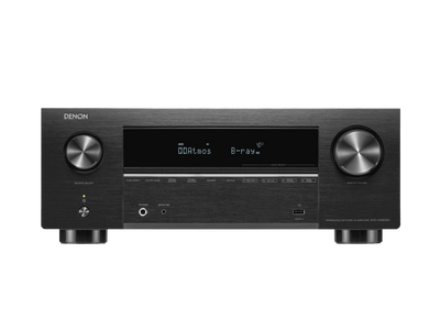 Receivor AV Denon AVC-X3800H, vedere frontală, negru, afișaj digital central, butoane mari de volum.