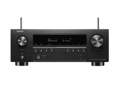 Receptor AV Denon AVR-S970H, vedere frontală, culoare neagră, butoane de volum și selectare sursă vizibile.