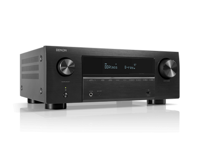 Receiver AV Denon AVR-X2800H DAB, vedere frontală, culoare neagră, afișaj digital și butoane control.