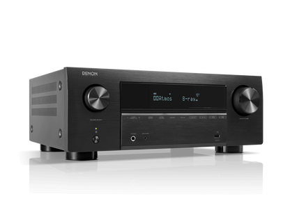 Receiver AV Denon AVR-X2800H DAB, vedere frontală, culoare neagră, afișaj digital și butoane control.