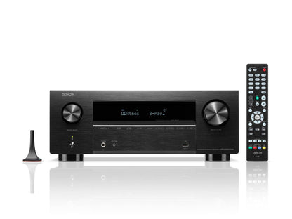 Receptor AV Denon AVR-X2800H DAB negru, vedere frontală. Afișaj digital, butoane mari, telecomandă inclusă.