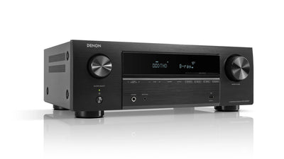 Receivator AV Denon AVR-X580BT, vedere din față, culoare neagră, afișaj digital, butoane volum și sursă, port USB.