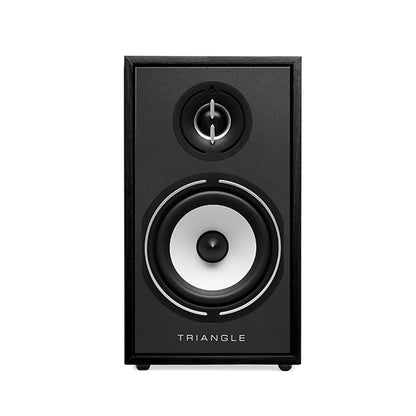 Triangle Borea BR02 Boxe de raft, negru, față. Tweeter și woofer vizibile, design compact pentru audio.