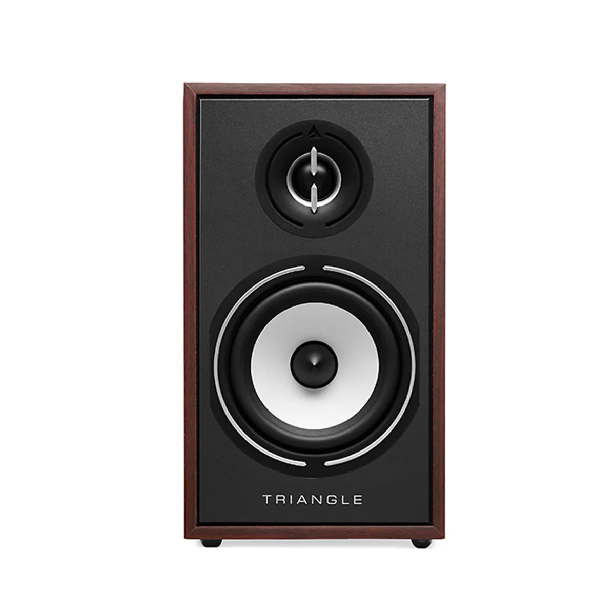 Triangle Borea BR02 Boxe de raft, față, culoare nuc, tweeter și woofer vizibile, brand Triangle jos.