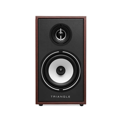Triangle Borea BR02 Boxe de raft, față, culoare nuc, tweeter și woofer vizibile, brand Triangle jos.