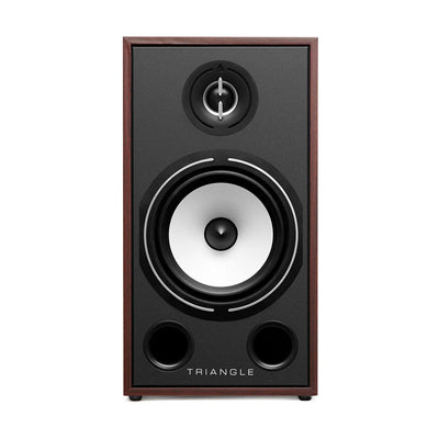 Boxa Triangle Borea BR03, față, culoare nuc, tweeter și woofer vizibile, ideal pentru sistem home theater.