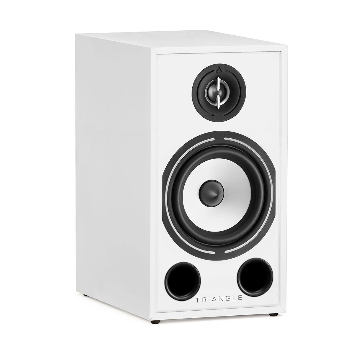 Boxa Triangle Borea BR03 albă, vedere frontală, difuzor tweeter și woofer vizibile, cu porturi bas reflex.