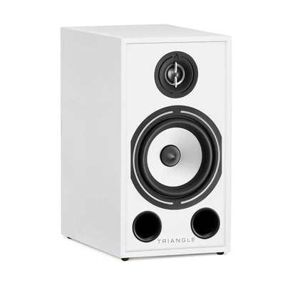 Boxa Triangle Borea BR03 albă, vedere frontală, difuzor tweeter și woofer vizibile, cu porturi bas reflex.