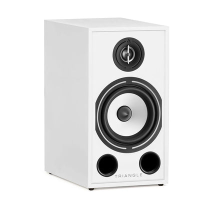 Boxa Triangle Borea BR03 albă, vedere frontală, difuzor tweeter și woofer vizibile, cu porturi bas reflex.