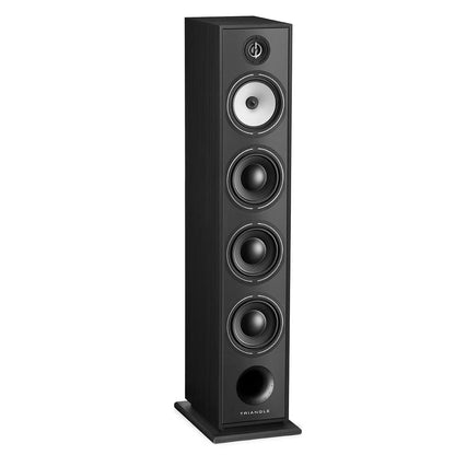 Boxa de podea Triangle Borea BR09, negru, vedere frontală, cu patru difuzoare și port bass reflex jos.