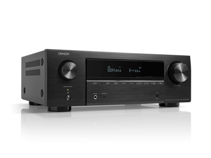 Receptor AV Denon AVR-X1800H DAB, vedere frontală, culoare neagră, afișaj digital, butoane de control.