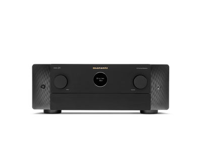 Receptor AV Marantz Cinema 50, negru, vedere frontală. Afișaj central rotund, butoane mari laterale.
