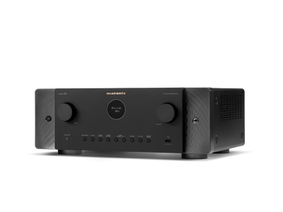 Receptor AV Marantz Cinema 60, negru, vedere din studio, orientare spre stânga, butoane frontale vizibile.