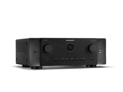 Receptor AV Marantz Cinema 60, negru, vedere din studio, unghi frontal dreapta, butoane și afișaj vizibile.