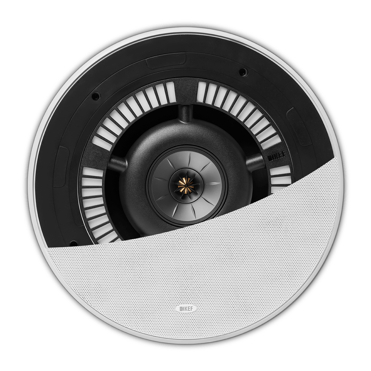 Boxă încastrabilă KEF Ci250RRM-THX, vedere frontală cu grilă și decupaj