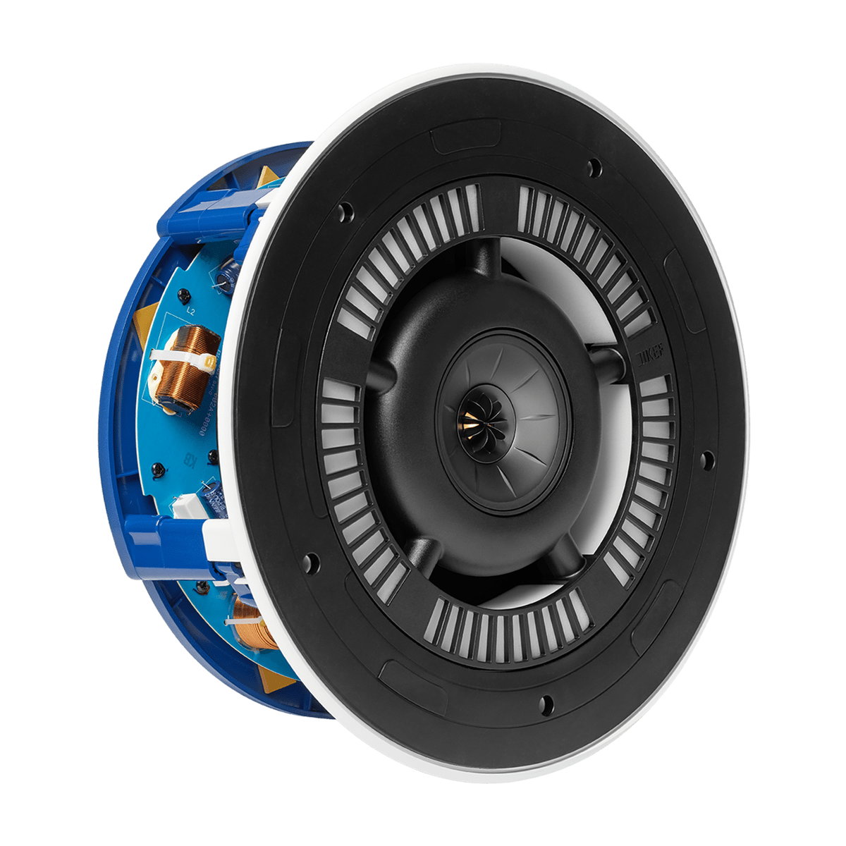 KEF Ci250RRM-THX, vedere din perspectivă fără grilă, cu driverul Uni-Q