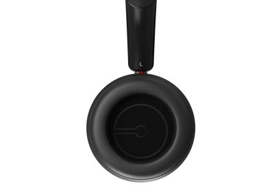 Căști Dali iO-8 Bluetooth, vedere de sus, culoare Iron Black, cupe mari și confortabile, marcaj "L".