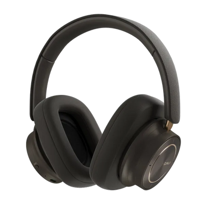 Căști Bluetooth Dali iO-12, culoare dark chocolate, vedere laterală. Cupe mari, bandă căptușită.