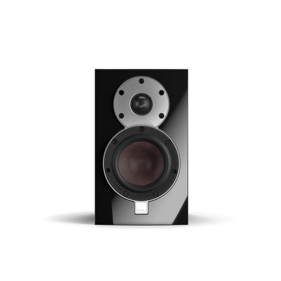 Boxa Dali MENUET neagră, vedere frontală, evidențiază tweeterul și wooferul. Ideală pentru home theater.