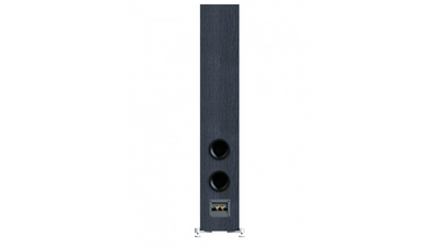 Spate boxă Elac Debut 3.0 DF53 negru, cu două porturi bass reflex și conectori aurii pentru cabluri.