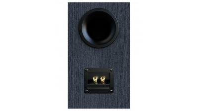 Spatele boxei Elac Debut 3.0 DB63, culoare neagră, cu port bass reflex și conectori aurii bi-wire.